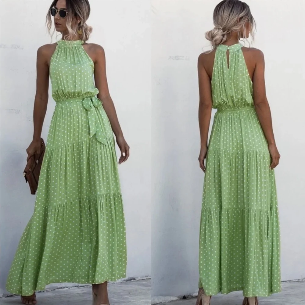 Boho gypsy dot halter maxi dress New - Picture 4 of 5